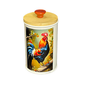 Boîte de coq ronde en métal avec couvercle Boîte de soleil ronde en métal Boîte hermétique pour cuisine ferme et jardin - Product Image 3
