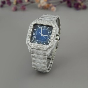 Montre Hip Hop pour Homme, Sertie de Diamants Moissanite, Cadran et Bracelet Bleu Ciel, Boîtier Carré Argenté Personnalisé, Design Élégant à Vis - Product Image 1