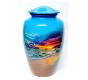 Urna de cremación humana para adultos Hermosa escena de playa Urna de ceniza Colores increíbles Urna temática de playa titulada "Beach Bliss' - Product Image 5