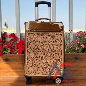 New Handmade Western Tooled Cowhide Leather Luggage Bags Hot Sale Genuine Leather <b>Trolley</b> Bags Unisex Big Size Travel Suitcases - Product Image 1