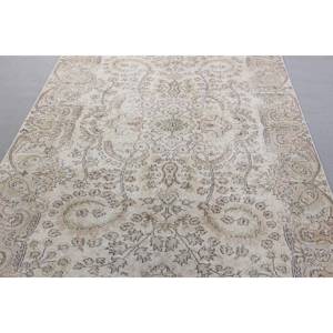พรมตุรกี, พรมวินเทจขนาด 5.5x8.9 ฟุต, พรมขนสัตว์สีขาวลายนามธรรม - Product Image 5