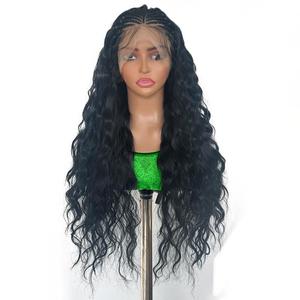 Perruque synthétique sans colle, cheveux noirs longs ondulés, style de cheveux lâche, 13*4 dentelle frontale, pour femmes aux cheveux naturels - Product Image 5