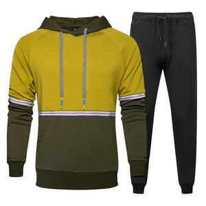 Ensemble de survêtement athlétique pour homme, coupe régulière, molleton de coton imprimé épais pour l'hiver, 2 pièces, grande taille, à capuche, uni - Product Image 1