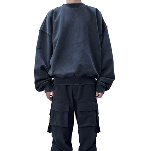 Sweat-shirt en détresse de haute qualité vintage surdimensionné lavé sweat-shirt à épaules tombantes pour homme chemise à manches longues au design classique - Product Image 5