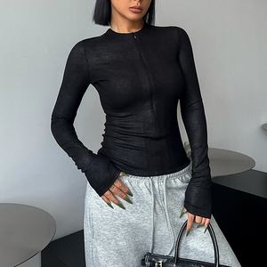 แจ็กเก็ตเข้ารูปแบบสกินนี่สีดำผ้าถักโพลีเอสเตอร์แบบเปิดครึ่งฐาน<span class=keywords><strong>คอวี</strong></span> - Product Image 2