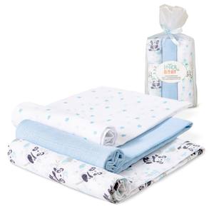 SWADDLES 80X80-MOD. PANDA-PACK 3 en 1 HANGER-BLUE 100% Coton Technique de tissage Motif à caractères - Product Image 1