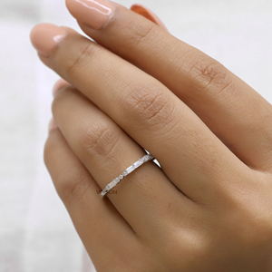 Baguette & ทรงกลมเพชรโมซิสซาไนท์สีสดใสครึ่งนิรันดร์งานแต่งงานสำหรับผู้หญิงสีทองขาว18K - Product Image 6