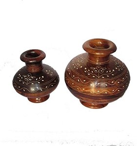 Matka & Handi en bois fabriqués à la main, Pot de fleur en bois Matka Vase en bois, Pot de Matka d'eau Himachal en bois antique - Product Image 5