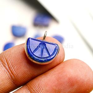 จี้ลาพิส ลาซูลี รูปผลไม้สีส้มแกะสลัก ชุบทองคำแท้ ประดับด้วยพลอยลาพิส จี้เงินแท้ คริสตัลบำบัด ขนาด 14 มม. - Product Image 5