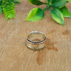 Spinner <b>Ring</b> Fidget <b>Ring</b> <b>Thumb</b> Band <b>Ring</b> Anxiety <b>Ring</b> Solid 925 <b>Sterling</b> <b>Silver</b> Spinner <b>Ring</b> With Brass and Copper Spinning Band - Product Image 3