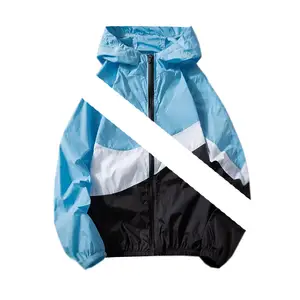 남자의 여름 윈드 브레이커 방수 UV 차단 후드 재킷 최신 디자인 도매 풀오버 통기성 윈드 브레이커