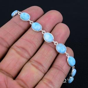 Pulsera de tenis de piedras preciosas Larimar hecha a mano de Plata de Ley 925, regalo de compromiso, joyería de moda - Product Image 2