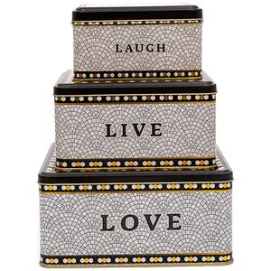 Juego de Cajas de Almacenamiento Metálicas Cuadradas Kontensan, 235 mm x 235 mm x 110 mm (Juego de 3), Diseño de Patrón Geométrico de Mosaico - Product Image 1
