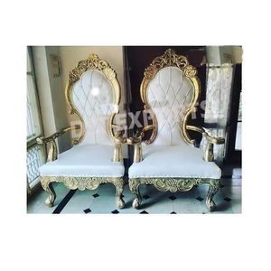 Chaises de couple en or blanc pour cérémonie de Roka Cérémonie de fiançailles Chaises de marié de mariée Chaises de trône de couple de mariage à dossier haut fantaisie - Product Image 4