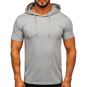 Camiseta con capucha de manga corta de algodón de alto rendimiento con logotipo personalizado Camiseta transpirable Patrón sólido Cordón personalizado - Product Image 1