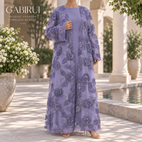 Ensemble 2 pièces pour femmes musulmanes, Abaya de luxe de Dubaï, brodée de fleurs, kimono ouvert avec sous-robe, robe de fête pour l'Aïd, MSL904