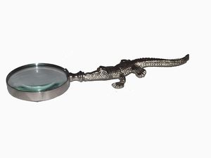 Antique Brass Crocodile <b>Magnifying</b> <b>Glass</b> Vintage Handheld Desk & Reading Loupe - Product Image 2