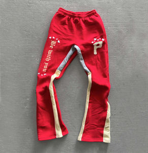 Top Quality Puff Printing Streetwear Style Flare Stack <b>Pants</b> Custom Logo <b>Stretch</b> Jogger Vintage Cotton Fleece <b>Men</b> Sweatpants - Product Image 1