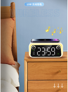 Nhà Máy Bán Buôn 1200MAh Sạc Không Dây Ánh Sáng Ban Đêm Đồng Hồ Báo Thức FM Đài Phát Thanh Bluetooth Loa 15W Nhanh Chóng Sạc Cho <span class=keywords><strong>Iphone</strong></span> - Product Image 2