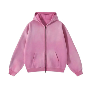 Sweats à capuche zippés brodés en coton de qualité supérieure Fabricants de logo personnalisé Sweat à capuche vintage délavé à l'acide - Product Image 1