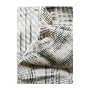 Cotton Linen Yarn Dyed Waffle Fabric White Color Weight 180 GSM Waffle Type Width 58/60" Cotton New Style