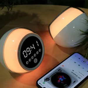 New Mini Colorful LED BT Round Bedroom Speaker High Quality Double Tweeter Bluetooth Speak With Alarm Clock