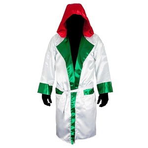 Robe de boxe de qualité supérieure avec capuche et logo doré au design personnalisé meilleure qualité 100% polyester satin boxe Rob RRI-BR-005 - Product Image 5
