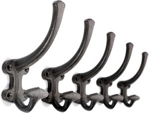 Decorative Cast Iron Heavy Duty Double <b>Wall</b> <b>Hooks</b> Vintage <b>Hooks</b> in Antique Black Coat <b>Hooks</b> <b>Wall</b> Mounted <b>for</b> Mudroom & Hats <b>Keys</b> - Product Image 5