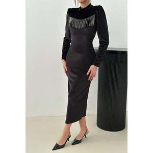 Robe de soirée en velours noir scintillant en gros - Product Image 2