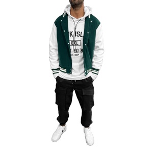 Veste de baseball avec logo brodé personnalisé pour hommes, manches en cuir - Product Image 1