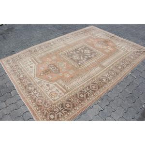 Turkish Large Rug 6x8.7 ft, <b>Brown</b> Orange Moroccan Rug <b>Wool</b> - Product Image 3