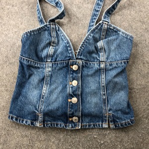 Top Femmes Petit Denim Sans Manches Bouton Avant Dentelle Débardeur - Product Image 6