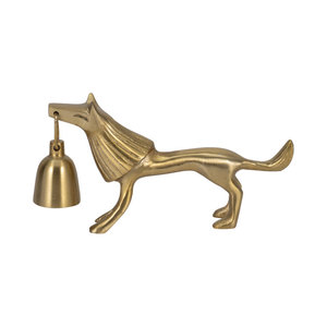 Vente en gros de sculpture de chien en métal avec cloche dans la bouche, ornement artisanal en métal plaqué or de style unique pour la décoration de table d'hôtel à la maison - Product Image 1