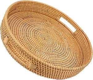 Plateau de service fabriqué à la main à partir de 100% grande Fiber de rotin avec poignée tricot stable haut de forme ronde fait à la main sélectionné au Vietnam - Product Image 4