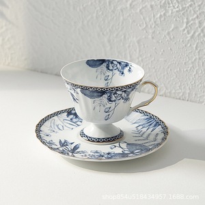 Classic Cobalt Blue White Floral Pattern Durable Ceramic Porcelain Coffee <b>Tea</b> <b>Pot</b> <b>Cup</b> <b>Set</b> Gold Lid Knob for Restaurants Home Use - Product Image 3