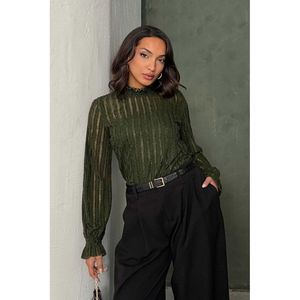 Blusa al por mayor Topshow caqui con purpurina y efecto barba - [object Object] - Product Image 1