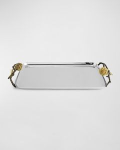 Bandeja decorativa de metal en relieve Bandeja de metal de diseño intrincado Diseño artístico artesanal con mango acabado brillante - Product Image 2