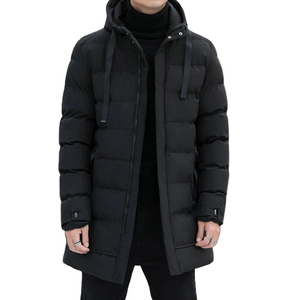 Parka d'automne pour homme, longue, imperméable, en laine peignée, col montant, capuche, tendance, épaisse, chaude, respirante, rembourrage avant - Product Image 2