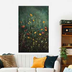 Obra de arte en lienzo con estampado botánico vintage: elegante diseño de flores silvestres, estirado sobre lienzo. - Product Image 1