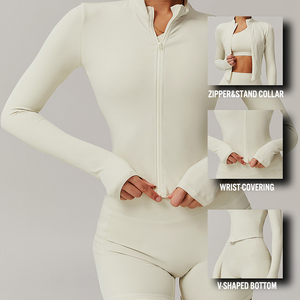 Chaqueta de Yoga de Manga Larga con Cuello Alto y Cremallera, Color Sólido, Ropa Deportiva para Mujer - Product Image 2