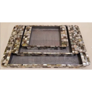 Bandeja rectangular de gran tamaño para servir nácar, bandeja con mango plateado Vintage para Hotel, restaurante, bandeja decorativa - Product Image 3