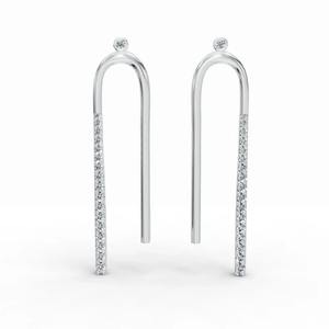 Pendientes colgantes modernos minimalistas con diamantes de corte redondo de 0.75 quilates en forma de U, engastados en plata de ley 925 maciza con pavé. - Product Image 1