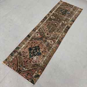 Alfombra, Alfombra Turca de 2.8x9.4 pies, Alfombra de Lana con Rayas Marrones - Product Image 2