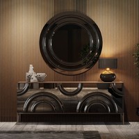 Buffet de rangement contemporain de style italien en placage de noyer et chêne de qualité supérieure, design vague de luxe
