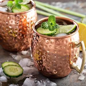 Vente en gros 100% pur fait à la main Moscou Mule bière cuivre tasses avec poignée en laiton martelé abordable plus vendu au lave-vaisselle - Product Image 1