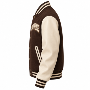 เสื้อแจ็คเก็ต Letterman แบบกำหนดเองสำหรับผู้ชาย ตัวเสื้อทำจากผ้าขนสัตว์ผสม แขนเสื้อทำจากหนังสังเคราะห์ ปักลายปะติด ผลิตโดยผู้ผลิตเสื้อผ้าขายส่งแบบ OEM - Product Image 5