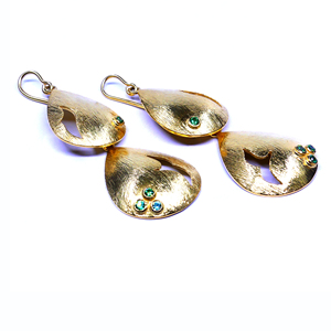 Ensemble de boucles d'oreilles classiques en argent sterling 925 plaqué or avec pierres précieuses tsavorite, pour femmes, pour mariage - Product Image 1