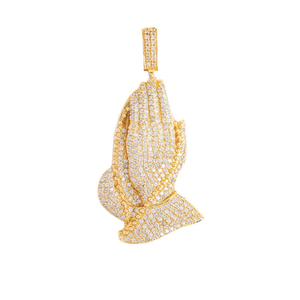 14K Or VVS Rond Lab Grown Diamond Bling Prière Main Charme Pendentif Noël Bijoux Cadeau Hip Hop Style Plaqué Or - Product Image 1