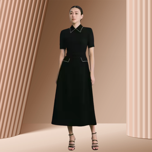 En Stock Ropa de mujer Vestido ILY DETALLE DE CADENA VESTIDO MIDI con cinturón Logotipo personalizado Moda Ropa de mujer Lista para enviar - Product Image 1