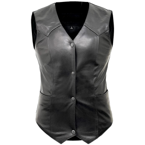 Custom <b>Womens</b> Motorbike Biker Gilet Vest Breathable Woolen Full Grain Leather Windproof V-Neck <b>Waistcoat</b> Casual Outerwear - Product Image 4